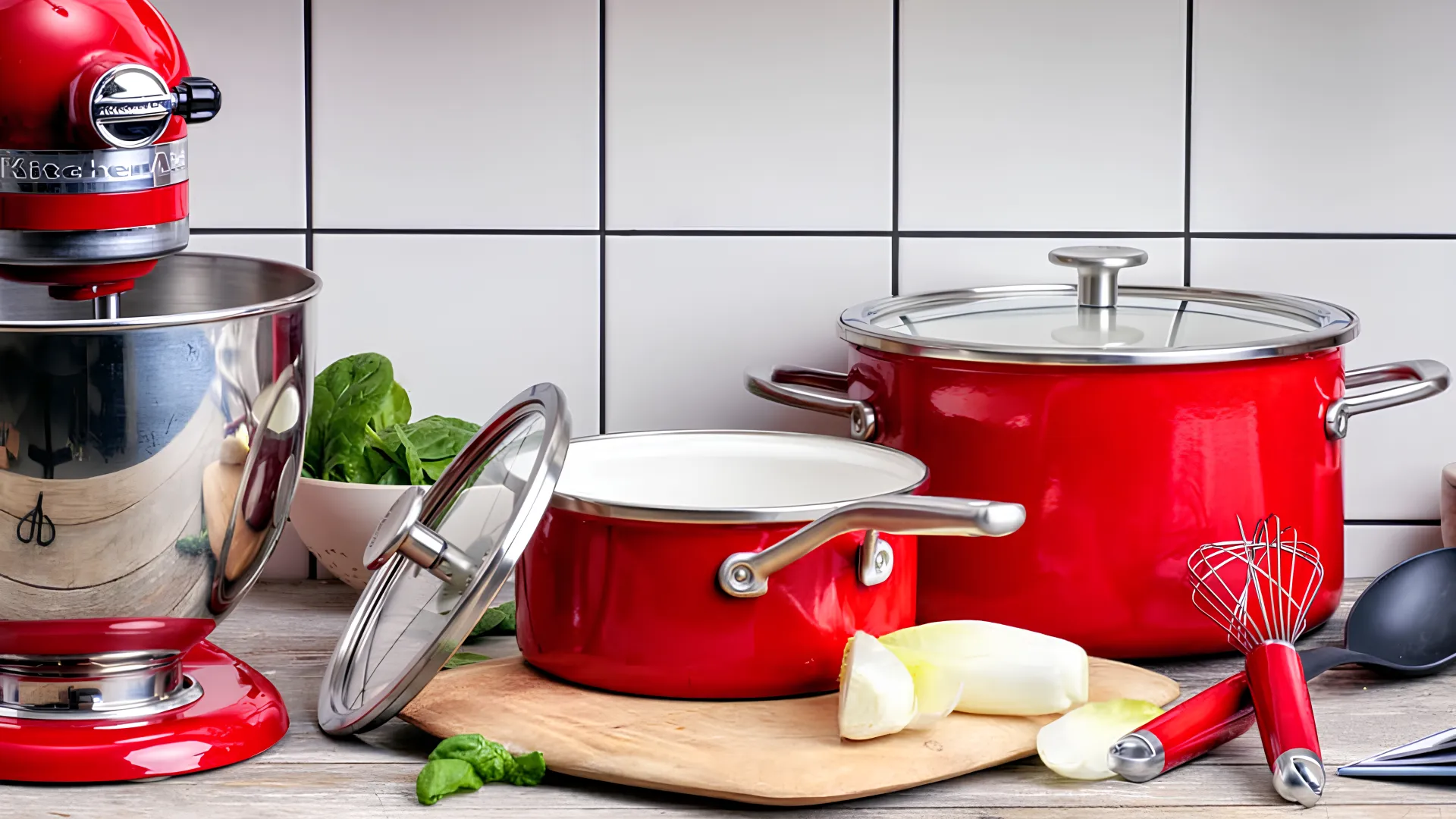 Набор посуды KitchenAid Steel Core 8 предметов 16/20/24 см 1.3/3.7/6 л (Red) (CC004920-001)