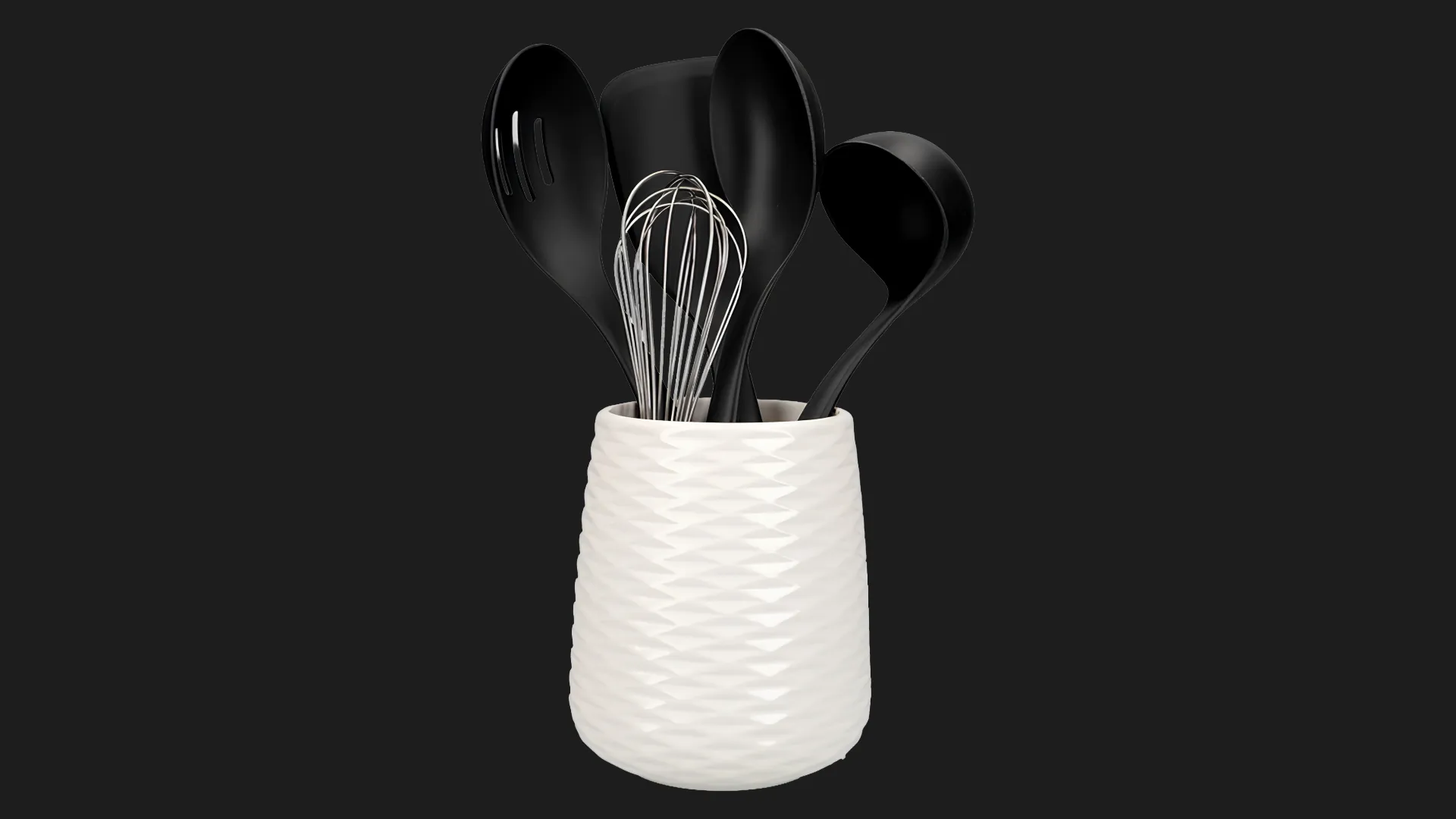 Набор кухонных принадлежностей с керамической подставкой KitchenAid Classic 6 предметов (Black/White) (KQG561BXOBE)