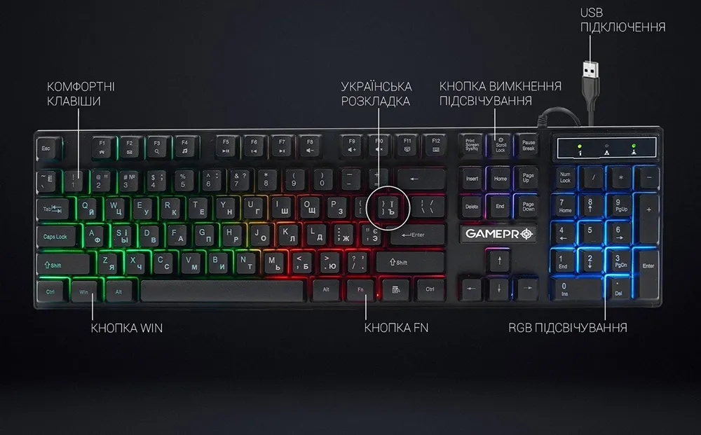 Клавиатура GamePro GK296 RGB (Black) (UA)