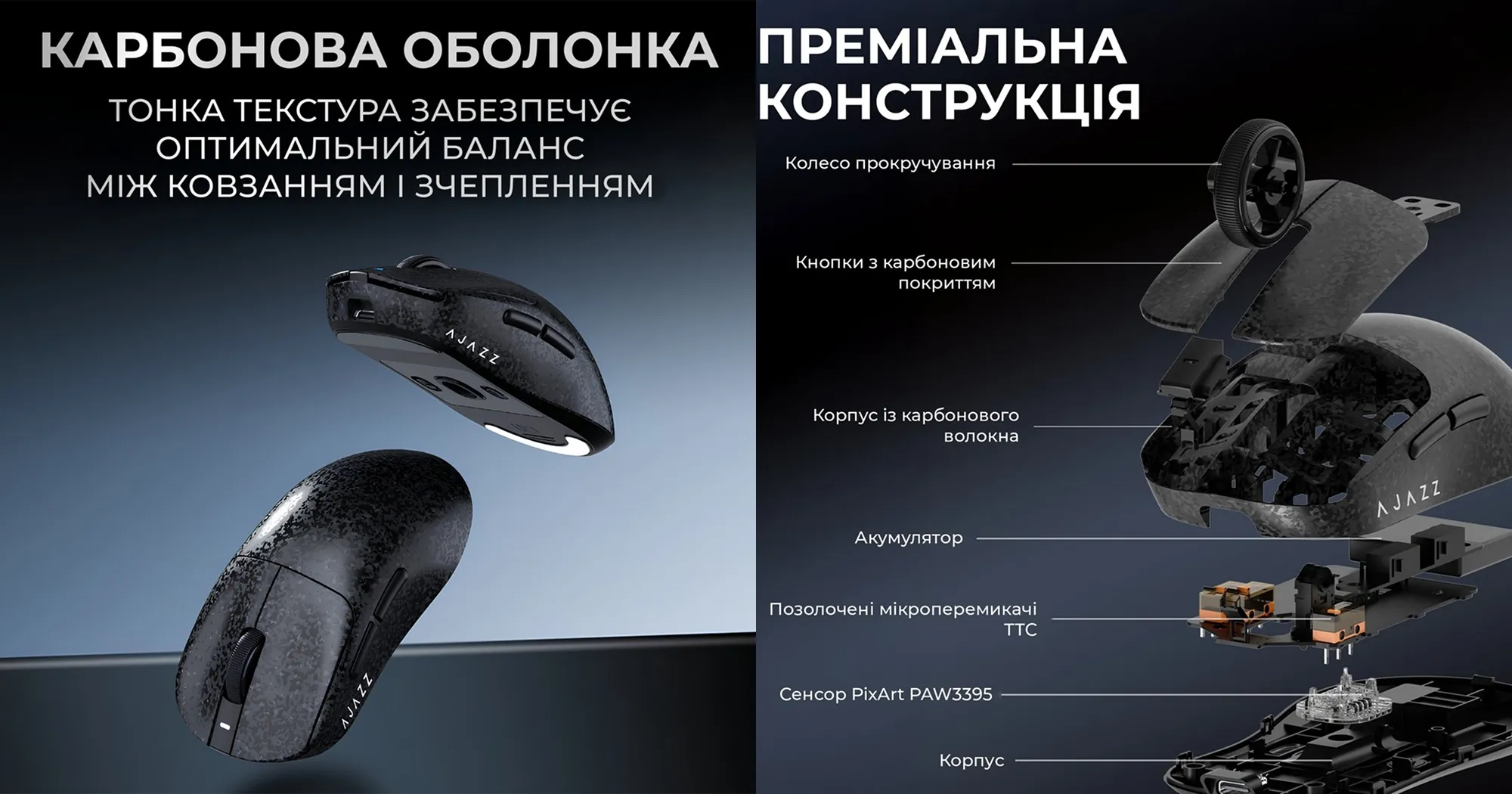 Мышь Ajazz AJ199 MAX Carbon fiber (Black) (AJ199-MAX-B) (UA)