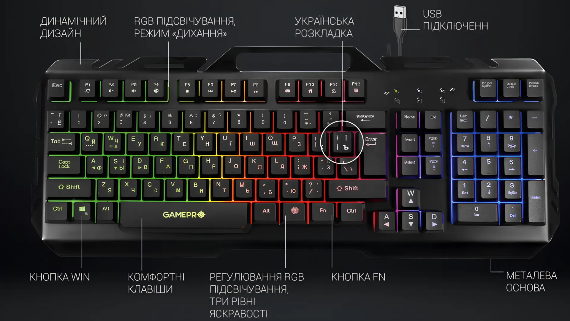 Клавиатура GamePro GK670 USB (Black) (GK670) (UA)