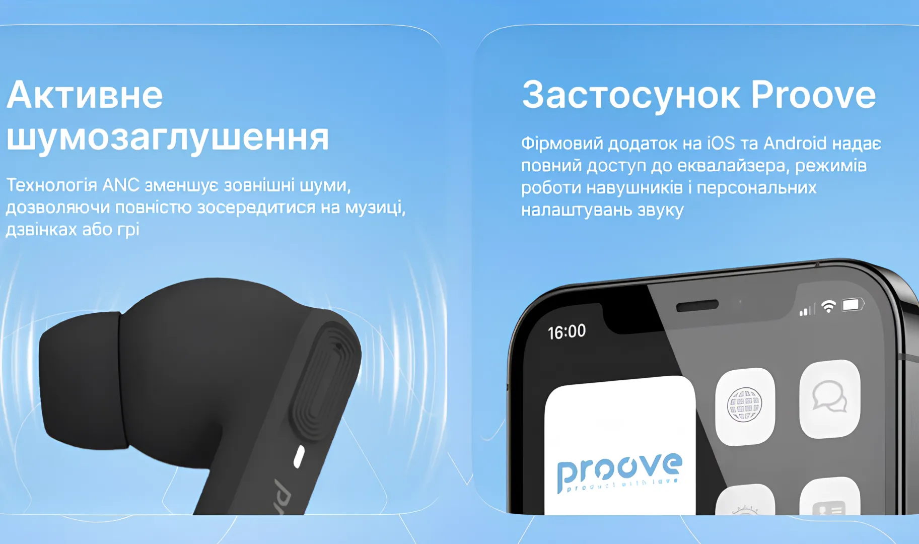 Навушники Proove Mello TWS with ANC (APP) (Black)