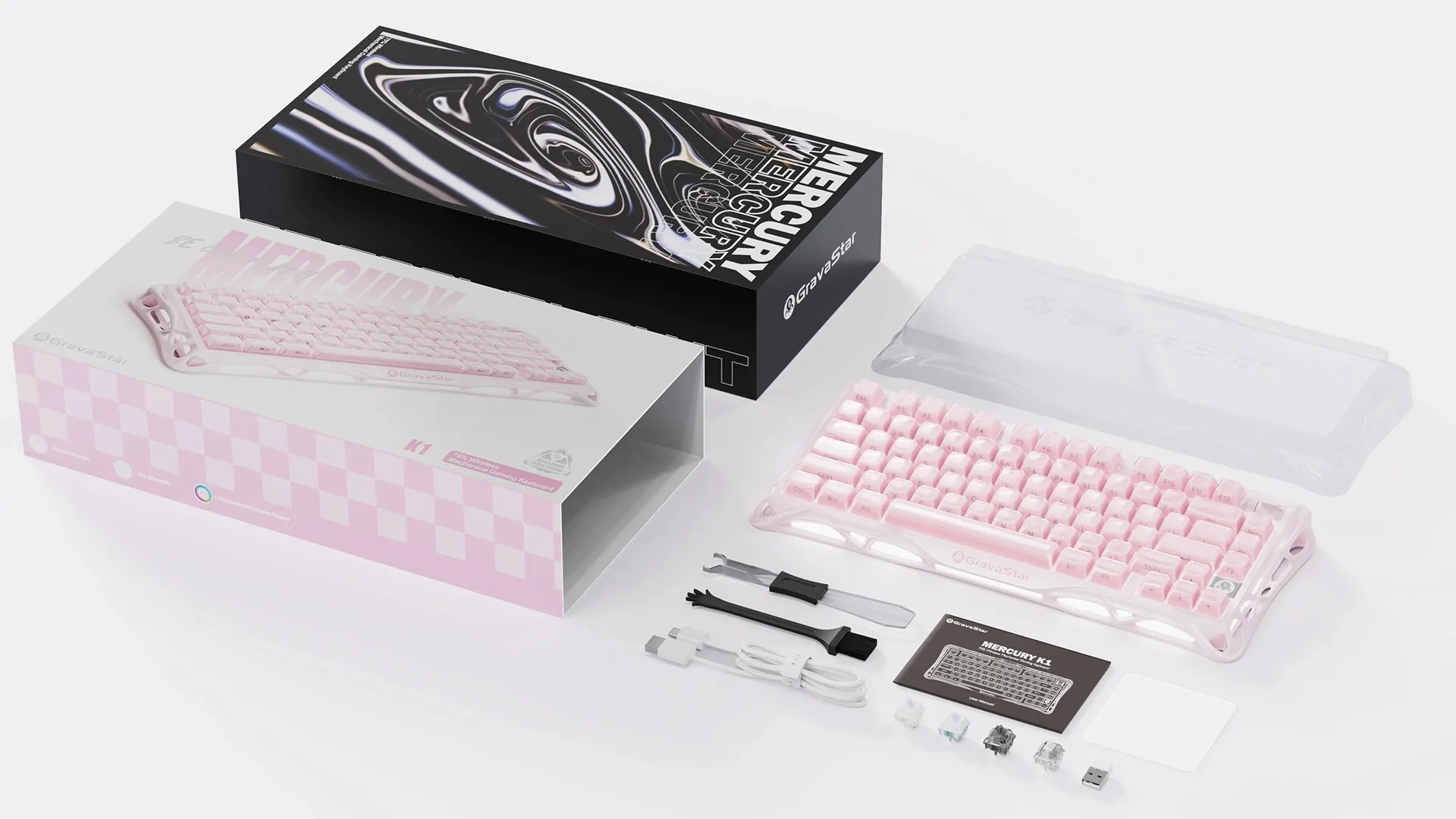 Клавиатура механическая GravaStar Mercury K1 80keys GravaStar x Kailh Cheery Pink EN BT/WL/USB (Pink) (GS_K1_P_PNK)