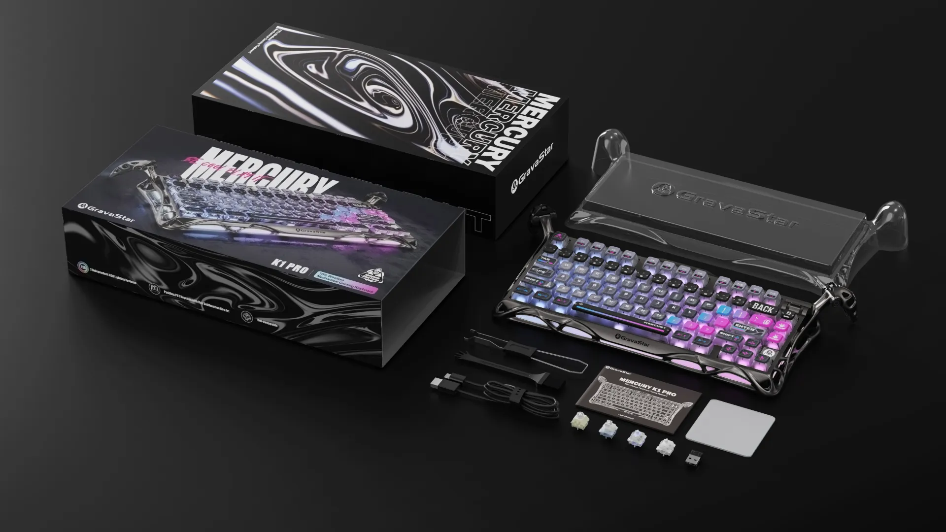 Клавиатура механическая GravaStar Mercury K1 Pro 80keys GravaStar x Kailh Speedy Mint BT/WL/USB (Purple) (GSK1PRO_CBLK)