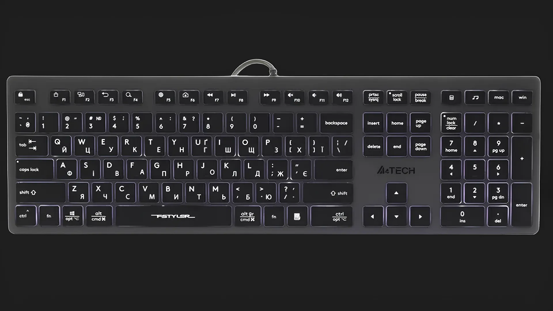 Клавіатура A4Tech FX60 USB (Gray) White backlit (FX60)