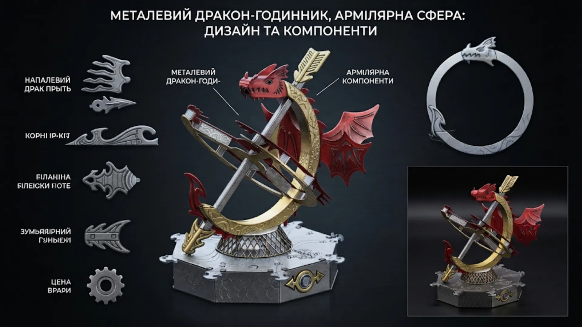 Колекційна модель-конструктор Metal Time Sun Chaser Dragon Stand Clock Сонячний годинник (MT025)