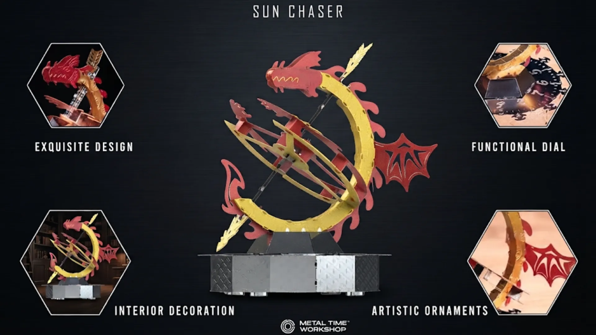 Колекційна модель-конструктор Metal Time Sun Chaser Dragon Stand Clock Сонячний годинник (MT025)