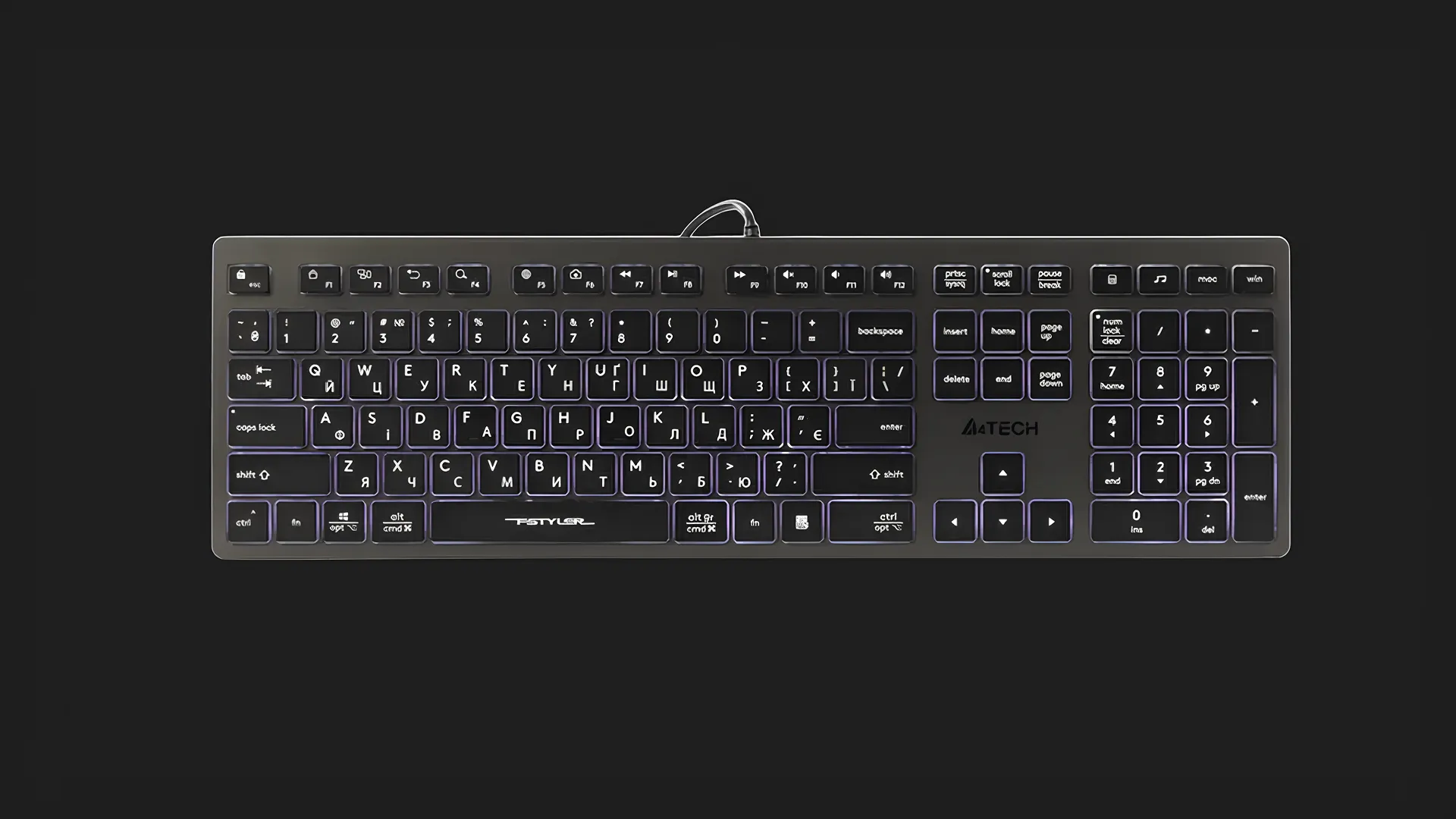 Клавіатура A4Tech FX60H USB (Gray) White backlit (FX60H)