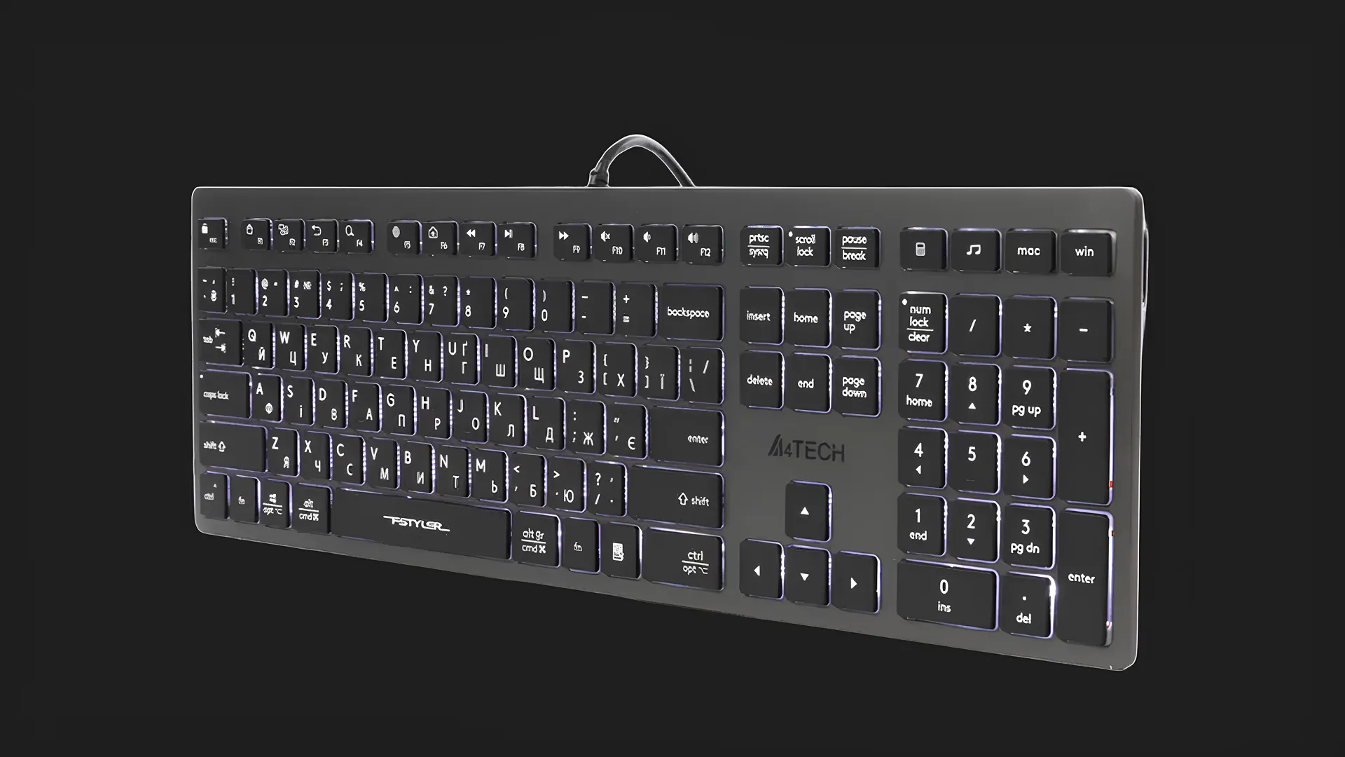 Клавіатура A4Tech FX60H USB (Gray) White backlit (FX60H)