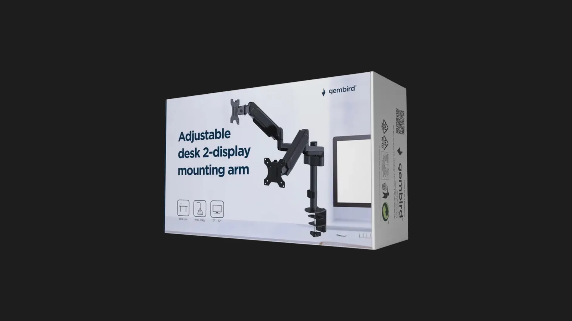 Кронштейн Gembird для 2 мониторов 17"-32" (MA-DA2P-01) (Black)