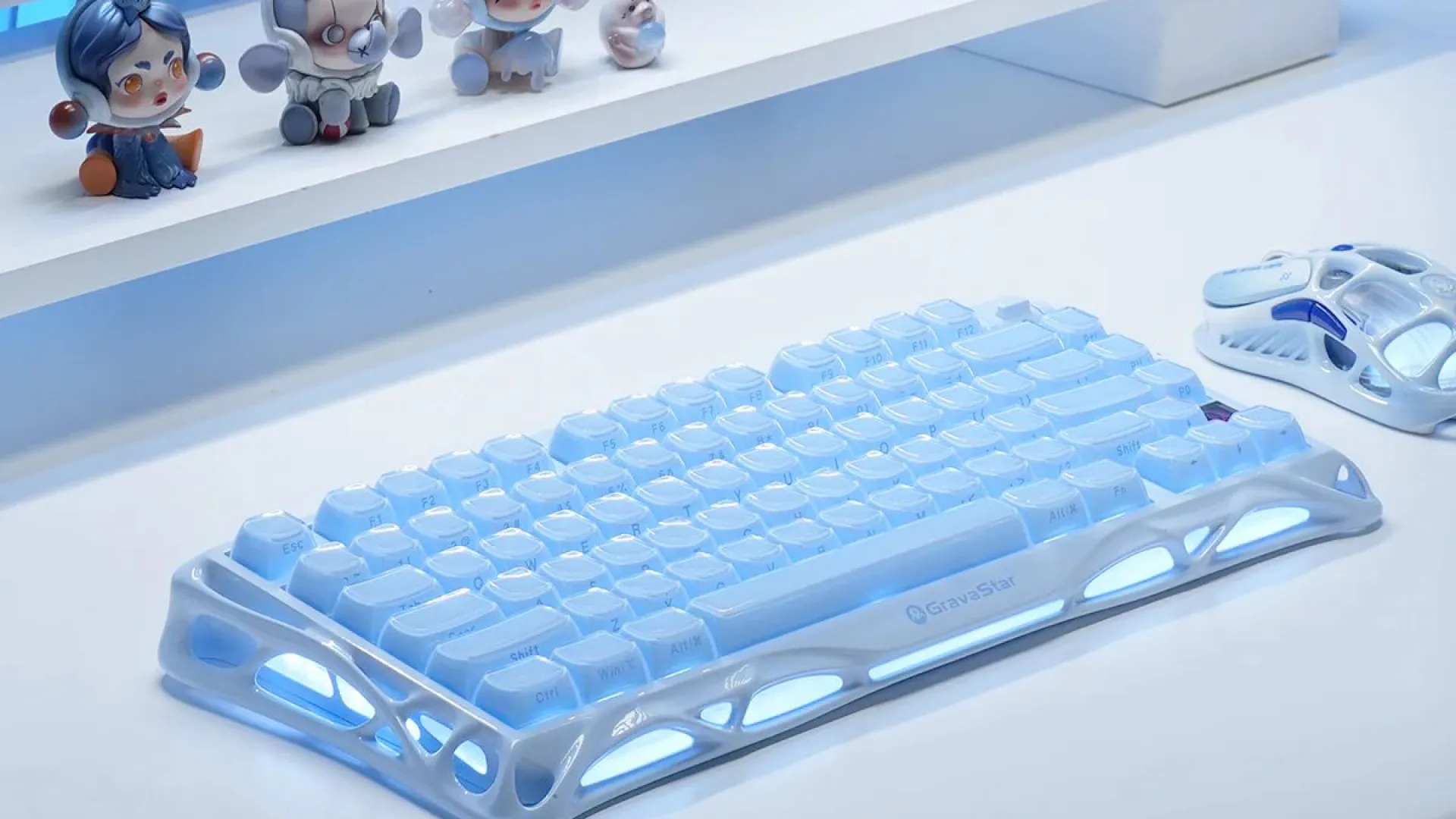 Клавіатура механічна GravaStar Mercury K1 80keys, GravaStar x Kailh Cheery Pink, EN, BT/WL/USB (Ice Blue)