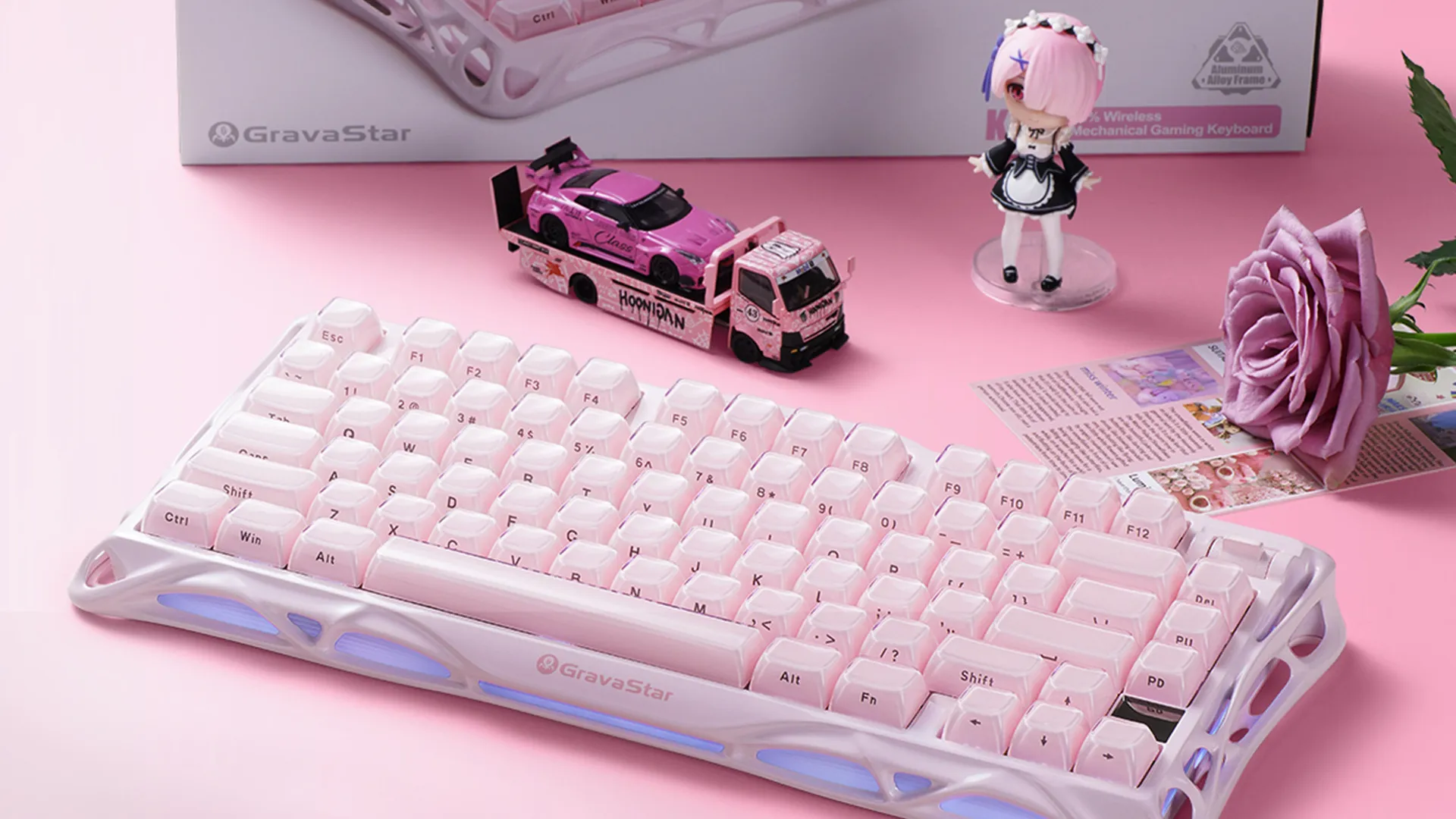 Клавіатура механічна GravaStar Mercury K1 80keys, GravaStar x Kailh Cheery Pink, EN, BT/WL/USB (Sakura Pink)
