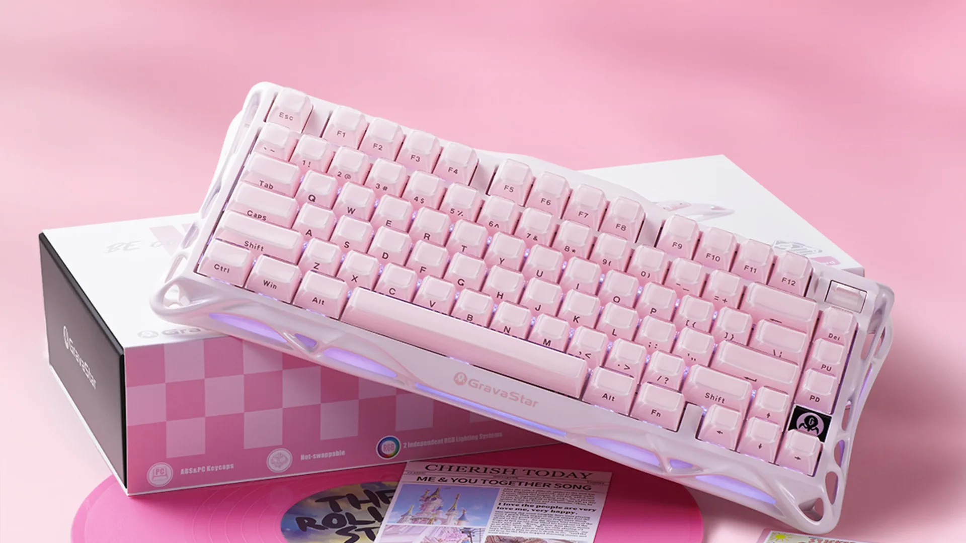 Клавіатура механічна GravaStar Mercury K1 80keys, GravaStar x Kailh Cheery Pink, EN, BT/WL/USB (Sakura Pink)