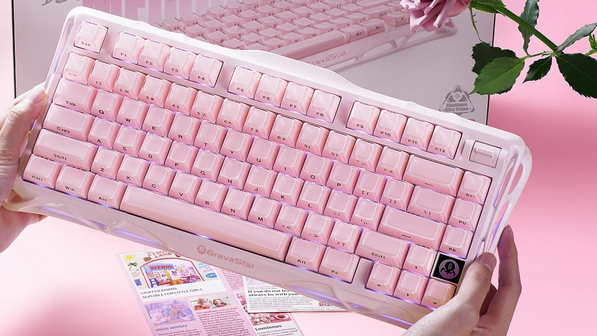 Клавіатура механічна GravaStar Mercury K1 80keys, GravaStar x Kailh Cheery Pink, EN, BT/WL/USB (Sakura Pink)