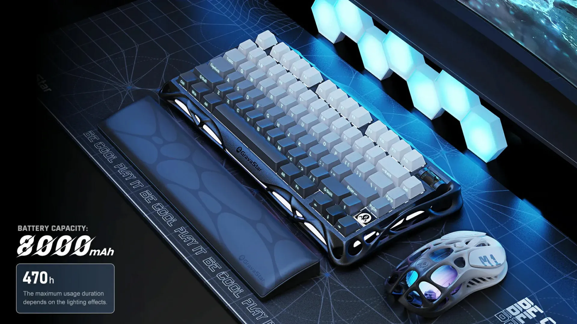 Клавіатура механічна GravaStar Mercury K1 80keys, GravaStar x Kailh Cheery Pink, EN, BT/WL/USB (Black)