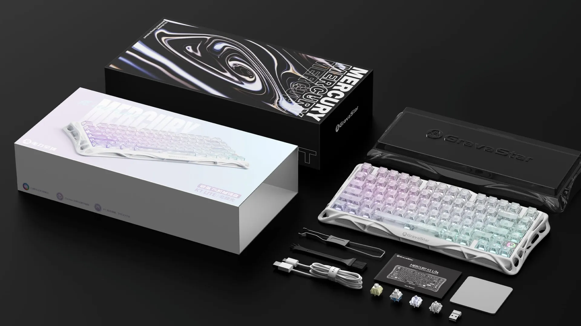 Клавіатура механічна GravaStar Mercury K1 Lite 80keys, GravaStar x BSUN Gray, BT/WL/USB, RGB (Crystal Aurora)