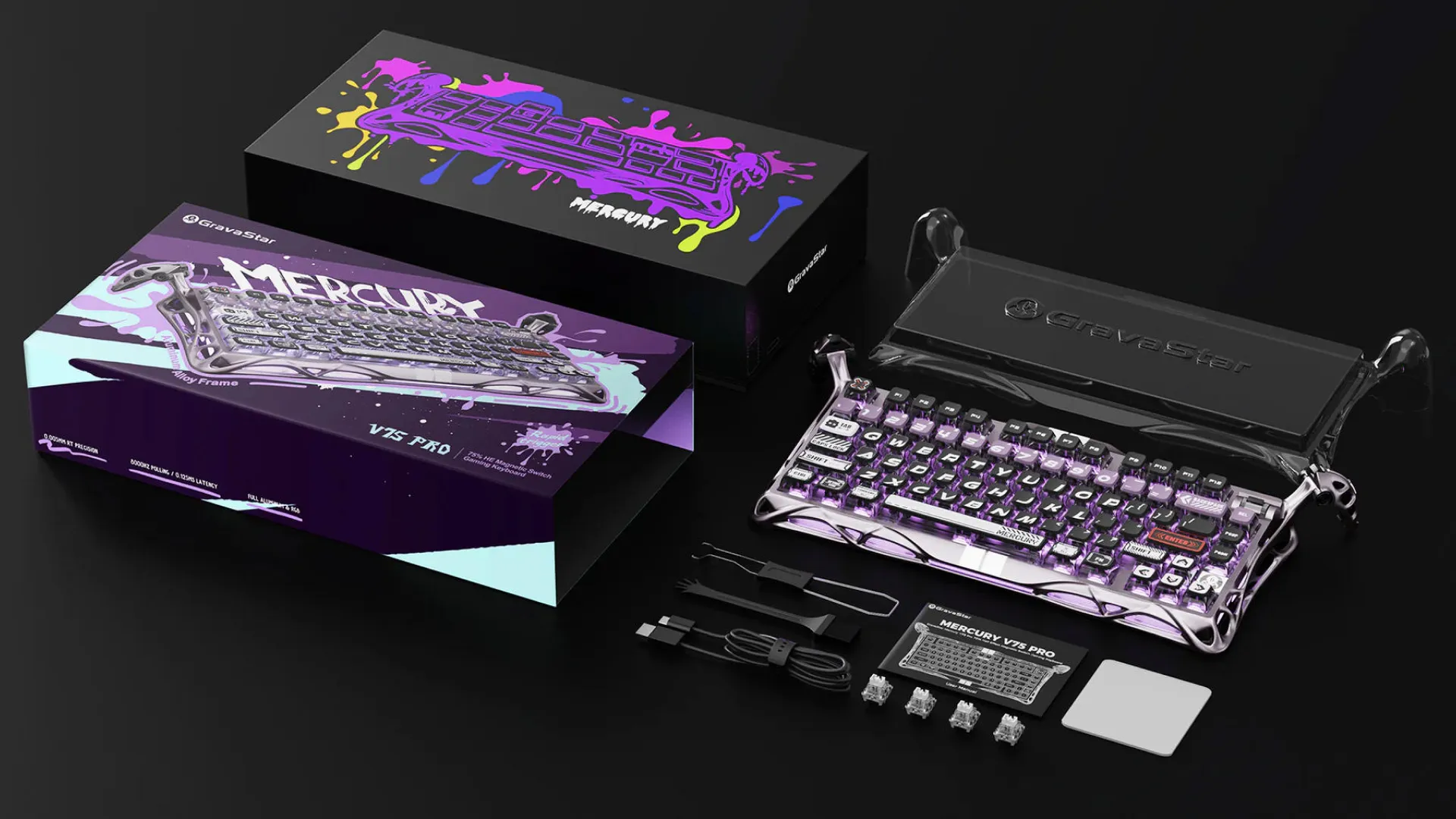 Клавіатура механічна GravaStar Mercury V75 Pro 80keys, GravaStar x Gateron Jade Gaming, USB-A, 8k, RGB (Iron Purple)