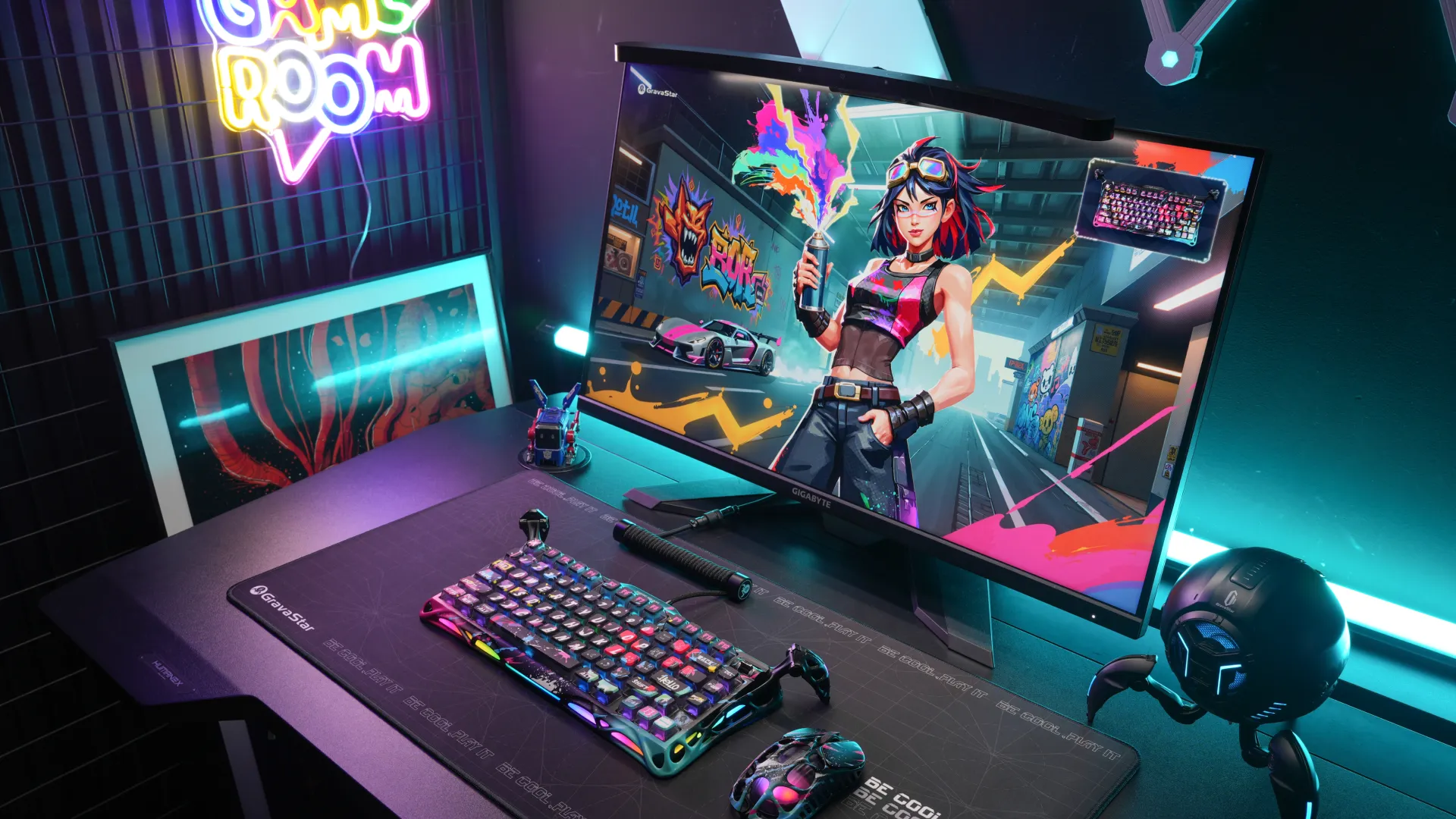 Клавіатура механічна GravaStar Mercury V75 Pro 80keys, GravaStar x Gateron Jade Gaming, USB-A, 8k, RGB (Neon Graffiti)