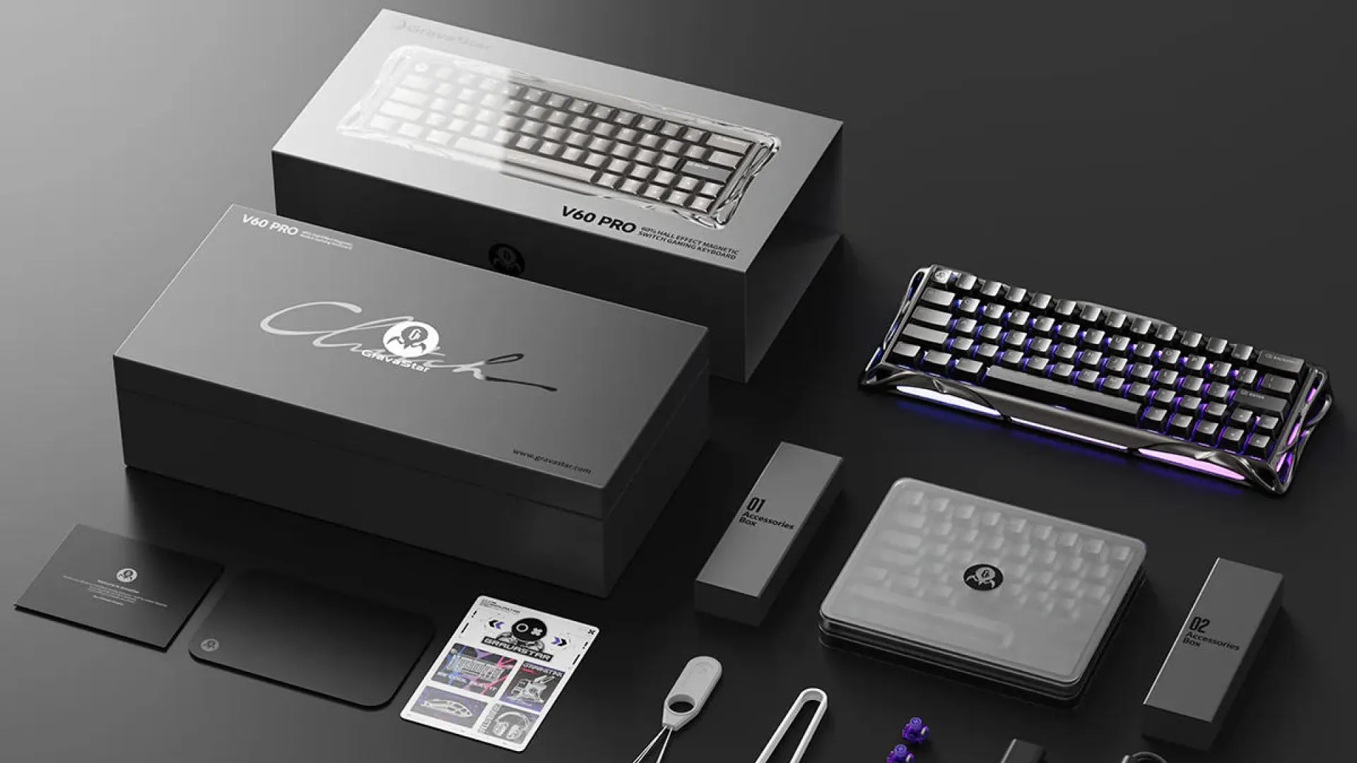 Клавиатура механическая GravaStar Mercury V60 Pro 60keys, GravaStar Blackcore, USB-A, 8k,RGB, GunMetal