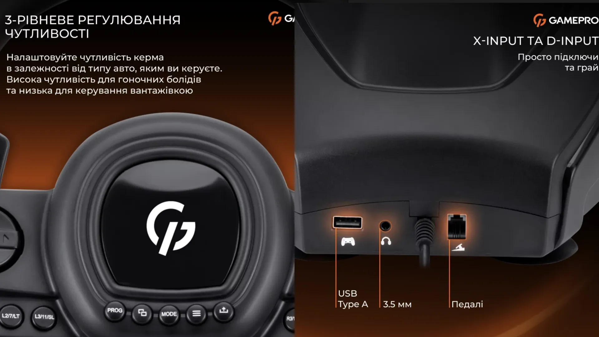 Комплект (руль, педали, КПП) GamePro RW038PM (Black) (UA)