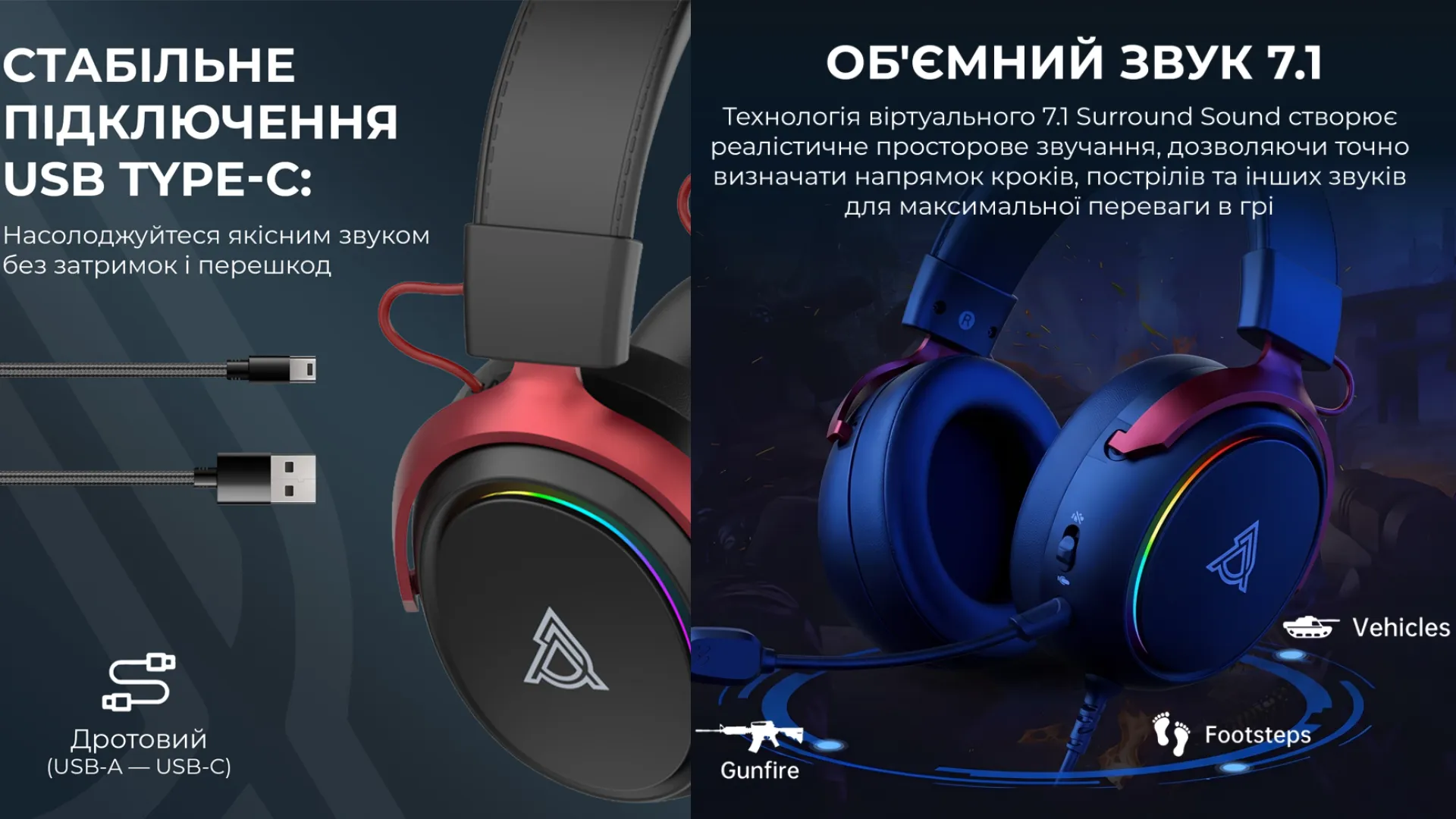 Ігрова гарнітура Ajazz AHW10 (Black) (UA)