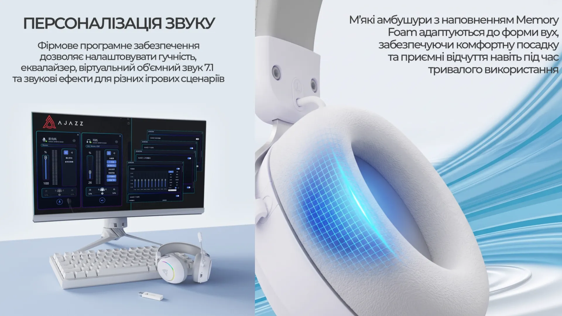 Ігрова гарнітура Ajazz AHM10 Max (White) (UA)