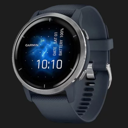 Годинник Garmin Venu 2 Silver Stainless Steel Bezel with Granite Blue Case and Silicone Band (010-02430-10/00)