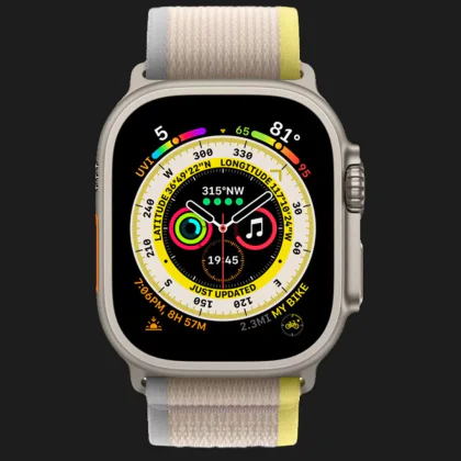 Apple Watch Ultra 49mm GPS + LTE Titanium Case with Yellow/Beige Trail Loop S/M (MNHK3)