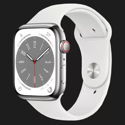 Apple Watch Series 8 45mm GPS + LTE, Silver Stainless Steel Case with White Sport Band (MNKE3) в Черкасах