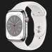 Apple Watch Series 8 45mm GPS + LTE, Silver Stainless Steel Case with White Sport Band (MNKE3)