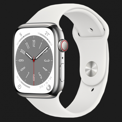 Apple Watch Series 8 41mm GPS + LTE, Silver Stainless Steel Case with White Sport Band (MNJ53) в Киеве