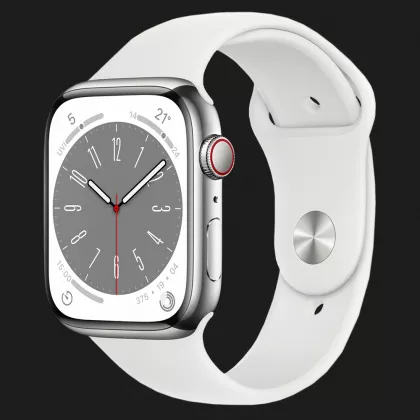 Apple Watch Series 8 41mm GPS + LTE, Silver Stainless Steel Case with White Sport Band (MNJ53) в Кропивницком
