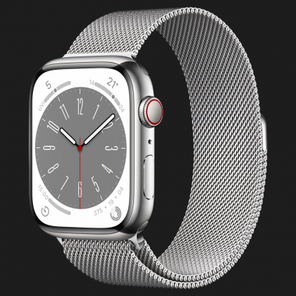 Apple Watch Series 8 45mm GPS + LTE, Silver Stainless Steel Case with Silver Milanese Loop (MNKJ3)