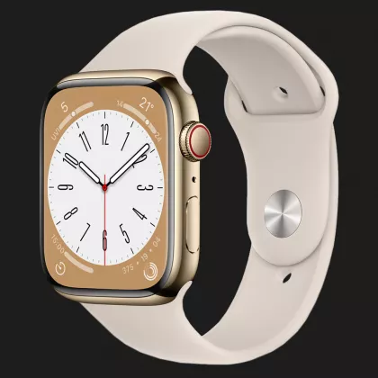 Apple Watch Series 8 45mm GPS + LTE, Gold Stainless Steel Case with Starlight Sport Band (MNKM3) в Тернополі