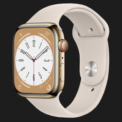 Apple Watch Series 8 41mm GPS + LTE, Gold Stainless Steel Case with Starlight Sport Band (MNJC3) в Киеве