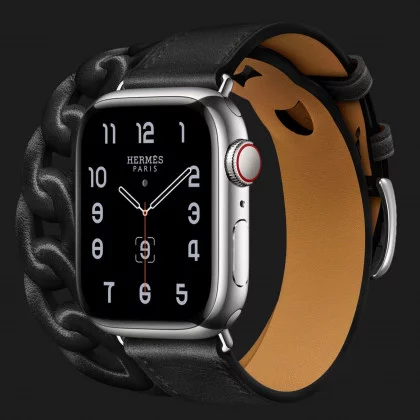 Apple Watch Series 8 41mm Hermès Silver Stainless Steel Case with Noir Gourmette Double Tour Калуше