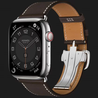 Apple Watch Series 8 45mm Hermès Silver Stainless Steel Case with Ébène Single Tour Deployment Buckle Калуше