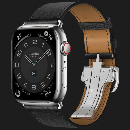 Apple Watch Series 8 45mm Hermès Silver Stainless Steel Case with Noir Single Tour Deployment Buckle