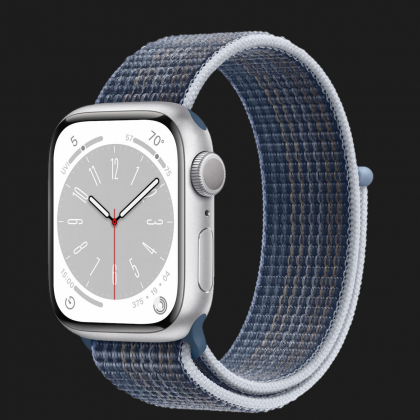 Apple Watch Series 8 45mm Silver Aluminum Case with Storm Blue Sport Loop