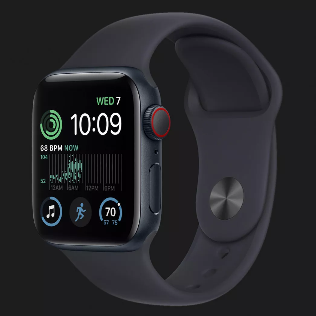 Apple Watch SE 2 44mm GPS + LTE, Midnight Aluminum Case with Midnight Sport Band (MNPY3)