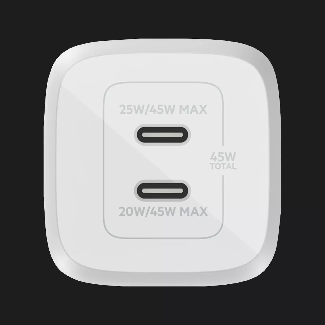 Зарядний пристрій Belkin Home Charger 45W GAN PD PPS Dual USB-С (White)