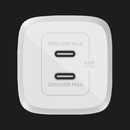 Зарядний пристрій Belkin Home Charger 45W GAN PD PPS Dual USB-С (White)