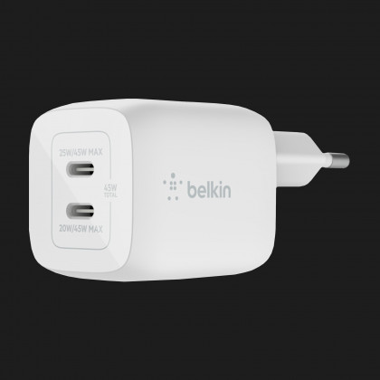 Зарядний пристрій Belkin Home Charger 45W GAN PD PPS Dual USB-С (White)