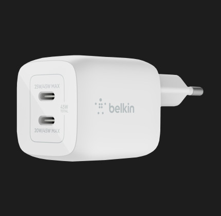Зарядное устройство Belkin Home Charger 45W GAN PD PPS Dual USB-С (White)