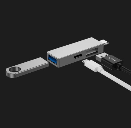 WiWU T02 Pro Type-C to 2 USB 3.0 with USB 2.0 with USB-C Silver