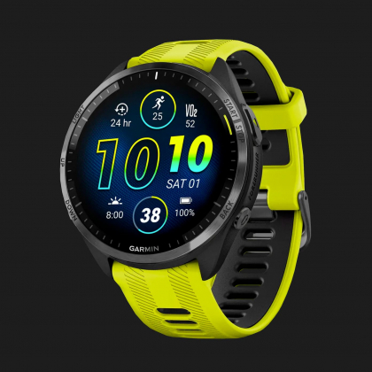 Garmin Forerunner 965 Carbon Gray DLC Titanium Bezel with Black Case and Amp Yellow/Black Silicone Band