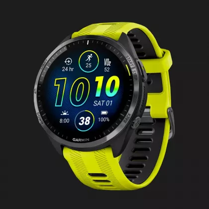 Garmin Forerunner 965 Carbon Gray DLC Titanium Bezel with Black Case and Amp Yellow/Black Silicone Band в Дубно