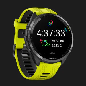 Garmin Forerunner 965 Carbon Gray DLC Titanium Bezel with Black Case and Amp Yellow/Black Silicone Band в Бердичеві