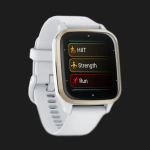 Garmin Venu Sq 2 Cream Gold Aluminum Bezel with White Case and Silicone Band