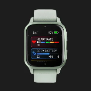 Garmin Venu Sq 2 Metallic Mint Aluminum Bezel with Cool Mint Case and Silicone Band